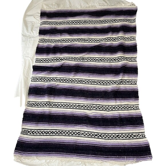 Mexican Blanket Vintage 90s Woven Throw Purple Festival Beach Stadium Boho 68x46 - Picture 4 of 6